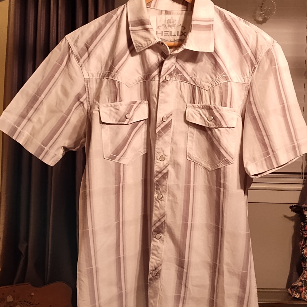 Helix Men's White Plaid Shirt
